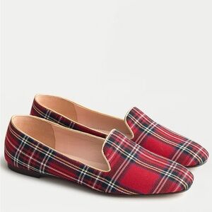 J. CREW Stewart Tartan Slip on Green Red plaid flat loafer Shoes size 8.5